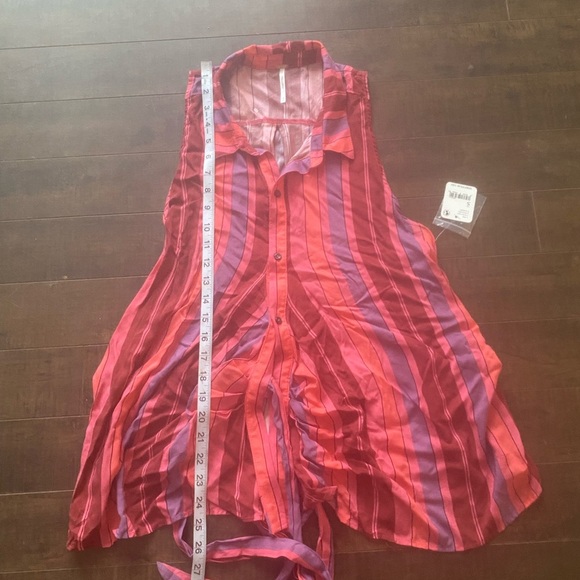 Free People Mackenzie striped point collar sleeveless tie wrap blouse - Picture 7 of 12